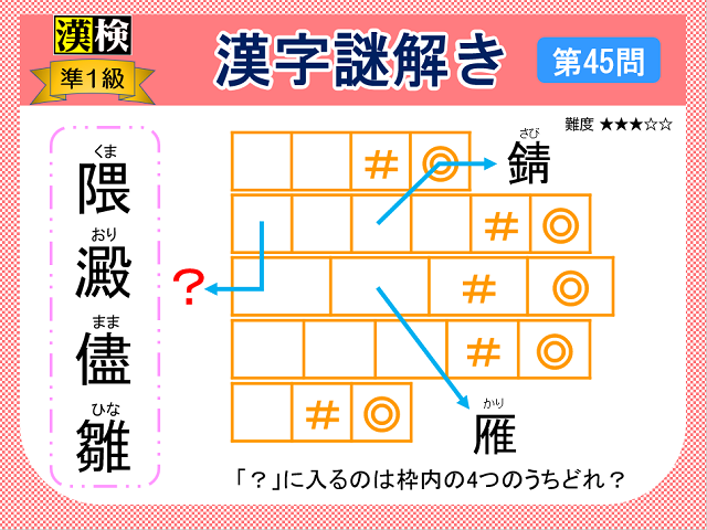 漢検準１級配当漢字をなぞ解きで学ぼう！第45問